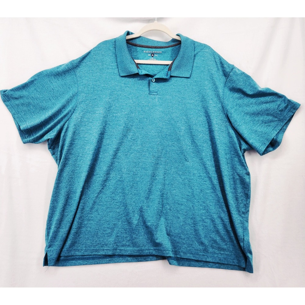 Saddlebred Big Tall Mens 4X Polo Shirt Teal Blue Heathered S/S‎ Polyester